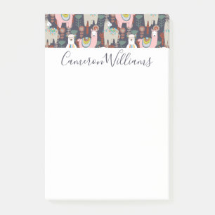 Addieren Sie Ihr Namens  buntes Lama-Muster Post-it Klebezettel