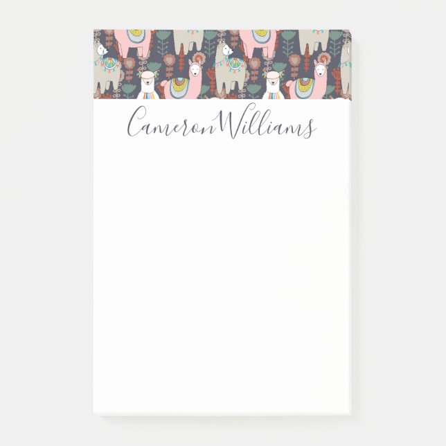 Addieren Sie Ihr Namens| buntes Lama-Muster Post-it Klebezettel (Vorderseite)