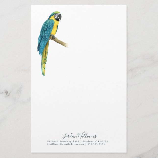 Addieren Sie Ihr Namens| ein aquamariner Macaw Briefpapier (Vorderseite)
