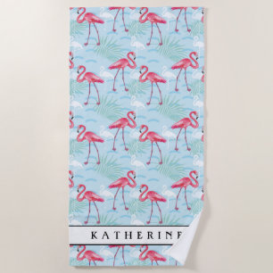 Addieren Sie Ihr Namens Flamingo-Muster Strandtuch