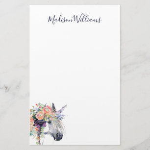 Addieren Sie Ihr Namens gekleidetes BlumenEinhorn Briefpapier