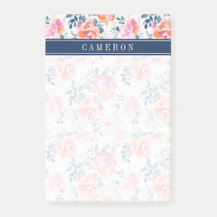 Addieren Sie Ihr Namens  gemaltes Rosen-Muster Post-it Klebezettel