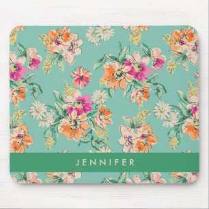 Addieren Sie Ihr Namens helle Skizze-Blumenmuster Mousepad
