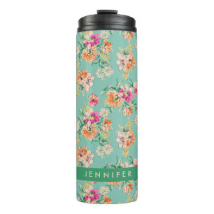 Addieren Sie Ihr Namens helle Skizze-Blumenmuster Thermosbecher