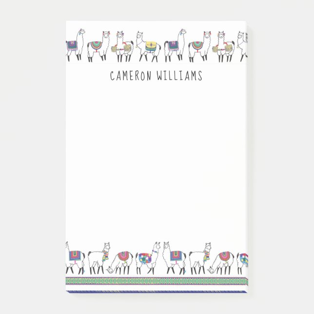 Addieren Sie Ihr Namens| Lama-Streifen-Muster Post-it Klebezettel (Vorderseite)