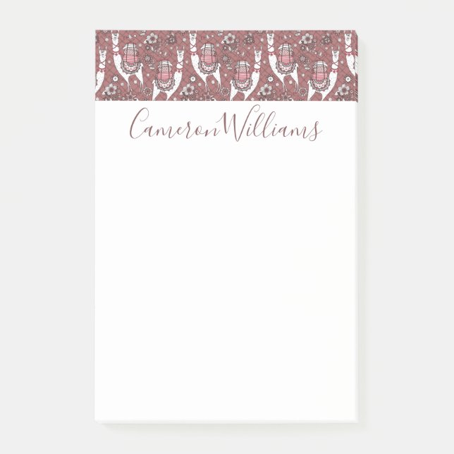 Addieren Sie Ihr Namens| lustiges Lama-Muster Post-it Klebezettel (Vorderseite)