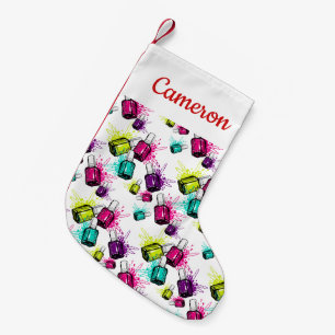 Addieren Sie Ihr Namens Neonnagellack-Muster Kleiner Weihnachtsstrumpf