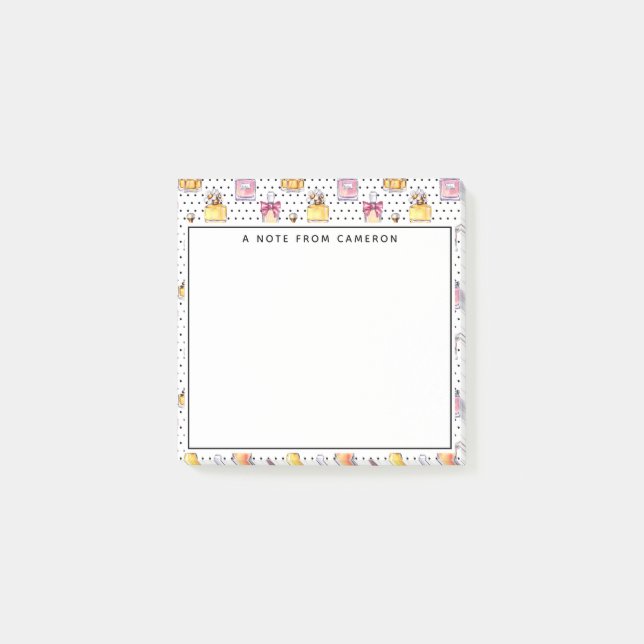 Addieren Sie Ihr Namens| Parfum Flaschen-Muster Post-it Klebezettel (Vorderseite)