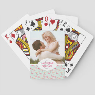 Addieren Sie Ihr Namens  Retro Flamingo-Muster Spielkarten