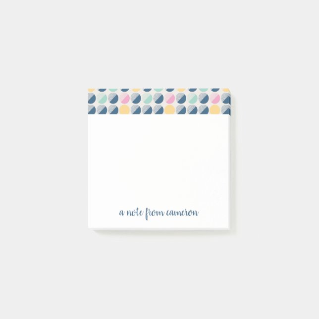 Addieren Sie Ihr Namens| Retro Halbrund-Muster Post-it Klebezettel (Vorderseite)