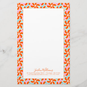 Addieren Sie Ihr Namens  Retro orange Keil-Muster Briefpapier