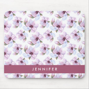Addieren Sie Ihr Namens romantisches Blumenmuster Mousepad
