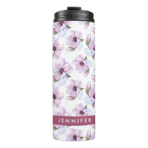 Addieren Sie Ihr Namens romantisches Blumenmuster Thermosbecher