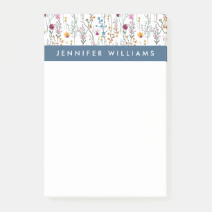 Addieren Sie Ihr Namens  Sommer-Wildblume-Muster Post-it Klebezettel
