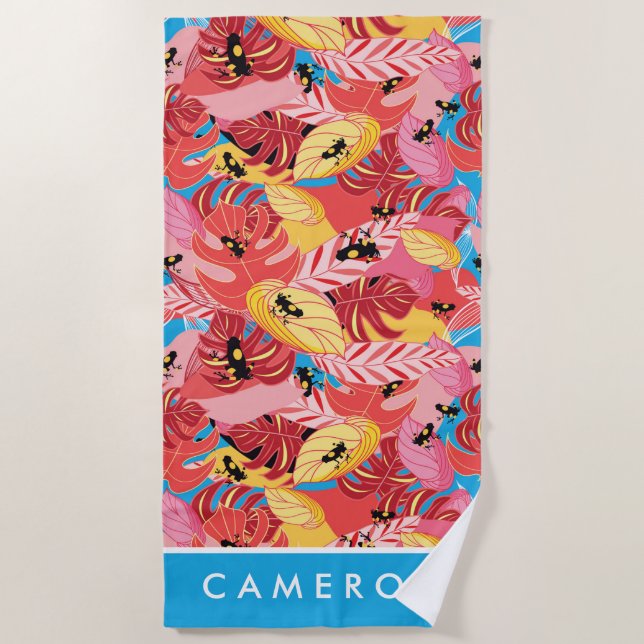 Addieren Sie Ihre Namens| Dschungel-Frösche Strandtuch (Vorderseite)