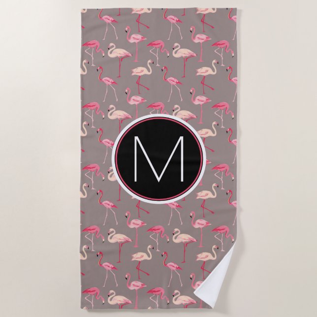 Addieren Sie Ihre Retro Flamingos des Monogramm-| Strandtuch (Vorderseite)