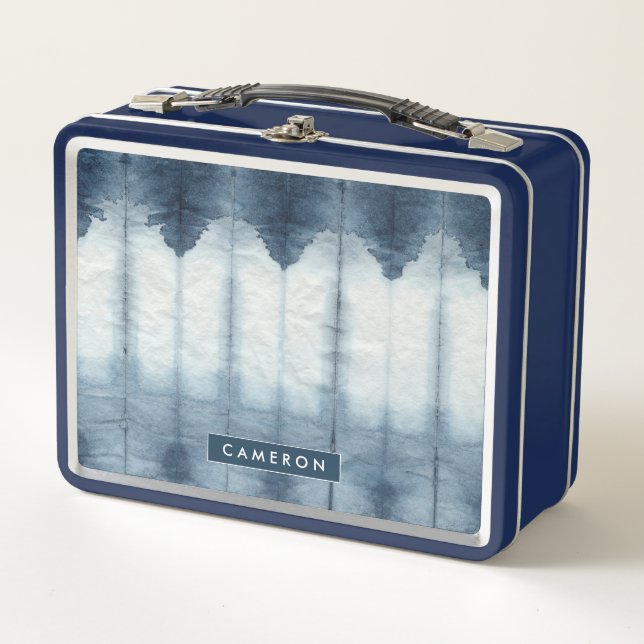 Addieren Sie Ihren Namens| Shibori Indigio Druck Metall Lunch Box (Vorderseite)