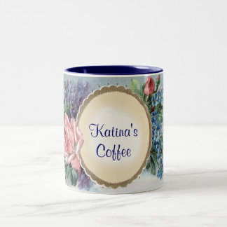 Addieren Sie Namen-/Text-Rosen-Vintage Kaffeetasse