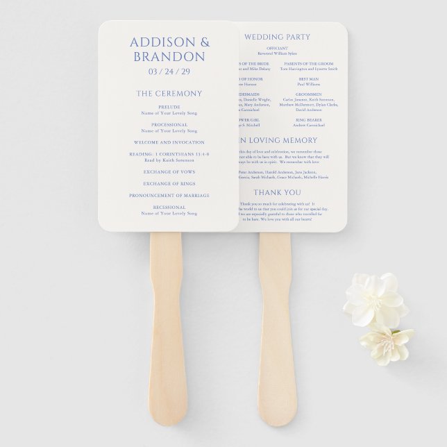 Addison Blue Classic Hochzeitsprogramm Fächer (Vorne und Hinten)