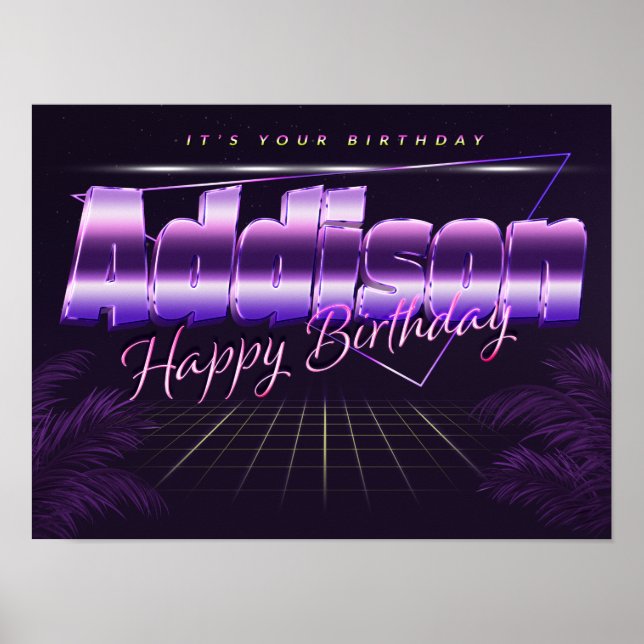 Addison Name Vorname lila retro Poster Geburtstag (Vorne)