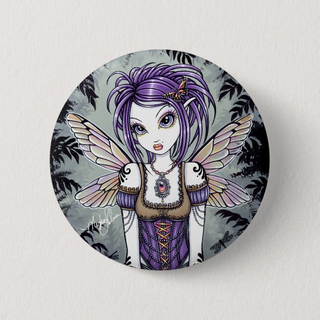 "Addison" nebelhafter Libellen-Fee-Knopf Button (Vorderseite)