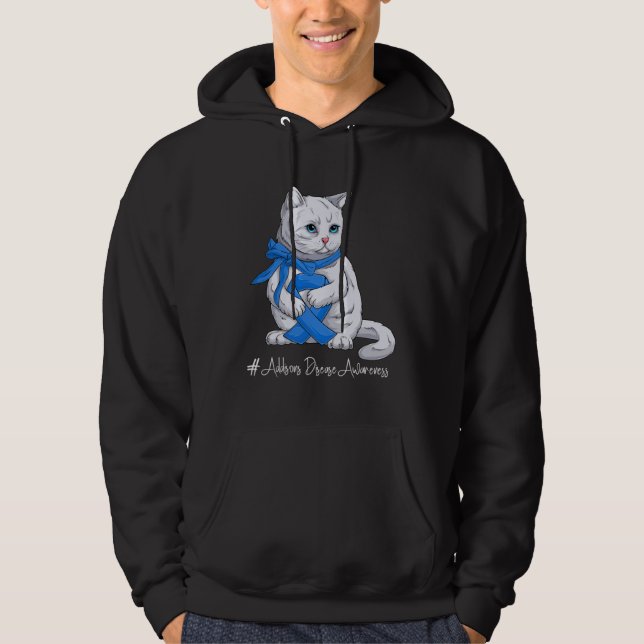 Addisons Disease Awareness Month Blue Ribbon Cat Hoodie (Vorderseite)