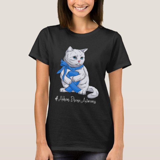 Addisons Disease Awareness Month Blue Ribbon Cat T-Shirt (Vorderseite)