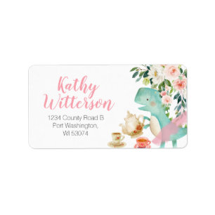 Address Label Dinosaur Tea Party Ratess Baby Dusch Adressaufkleber