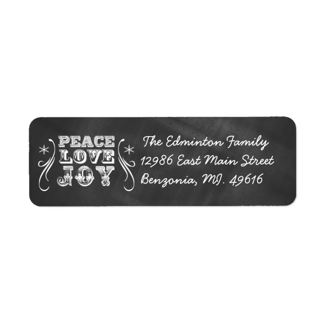 Address Label Peace Liebe Joy Chalkboard Holiday (Vorne)