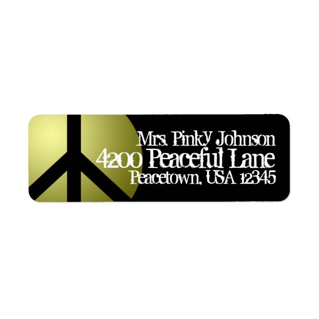 Address Label Peace Sign, Gold, Schwarz, Anpassen (Vorne)