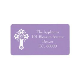 Address Labels Floral Cross Christening Lilac Adressaufkleber