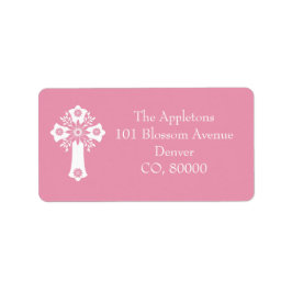 Address Labels Floral Cross Christening Rose Pink Adressaufkleber
