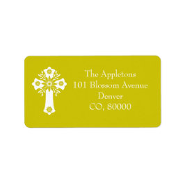 Address Labels Floral Cross Christening Yellow Adressaufkleber
