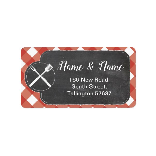 Address Labels Red gingham GRILLEN Chalk Adressaufkleber (Vorne)
