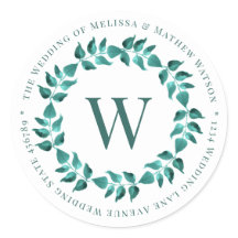 Address Monogram Wreath Aquamarin Wedding Umschlag