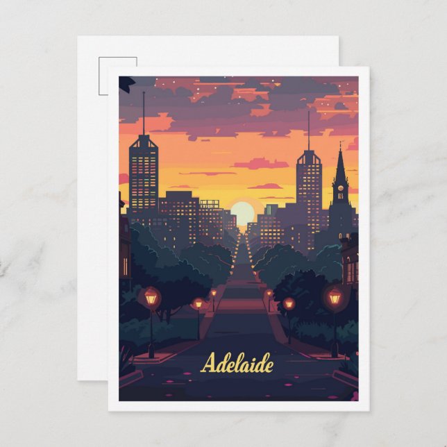 Adelaide Australia Art Vintage Travel Illustration Postkarte