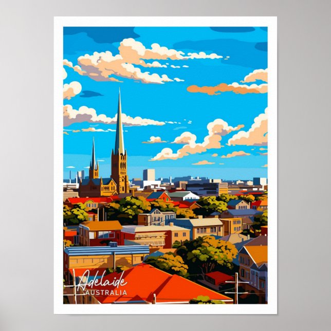 Adelaide Australia Artwork Travel Illustration Poster (Vorne)