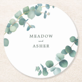 Adelaide Watercolor Eucalyptus Wedding Runder Pappuntersetzer