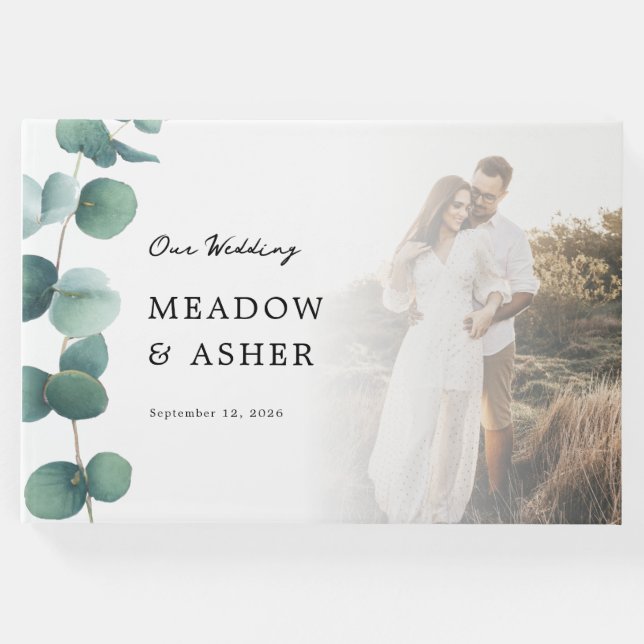 Adelaide Wedding Watercolor Eukalyptus und Foto Gästebuch (Vorderseite)