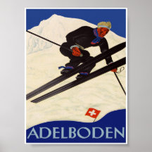 Adelboden Schweiz Vintag Ski Poster