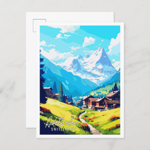 Adelboden Schweiz Vintage Reise Illustration Postkarte