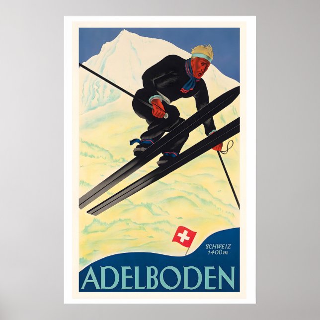 Adelboden Schweiz Vintage-Skiposter Poster (Vorne)