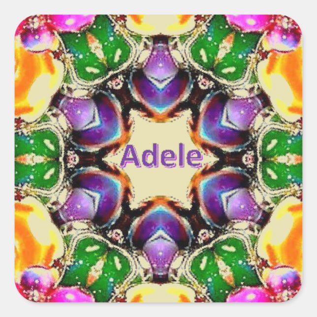 ADELE ~ Helles Abstraktes Muster ~ Personalisiert Quadratischer Aufkleber (Vorderseite)