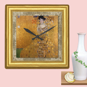 Adele, Lady in Gold, Gustav Klimt, gerahmte Leinwa Quadratische Wanduhr