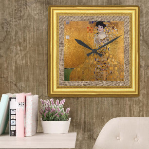 Adele, Lady in Gold, Gustav Klimt, Jute, Gerahmt Quadratische Wanduhr