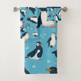 Adelie Penguin Pastel farbenfrohe Muster Badhandtuch Set