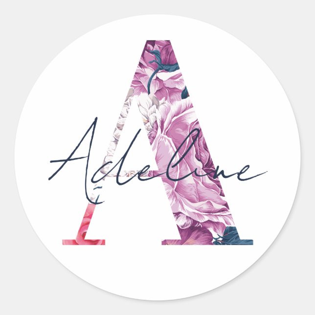 Adeline name Custom Sticker Girls Label Floral A (Vorderseite)