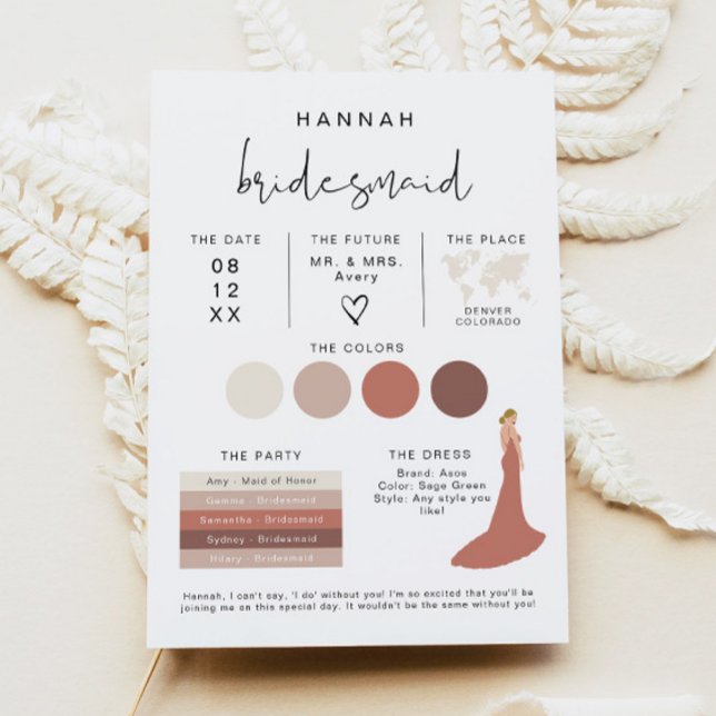 ADELLA Edgy Modern EDITABLE Bridesmaid Info Card Einladung (Von Creator hochgeladen)