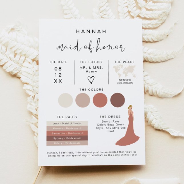 ADELLA Edgy Modern EDITABLE Bridesmaid Info Card Einladung (Von Creator hochgeladen)