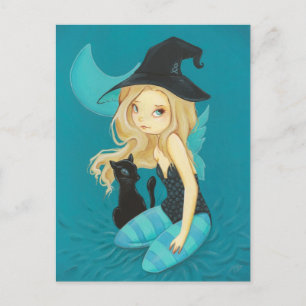 Adellia - Goth fairy witch black cat postcard Postkarte